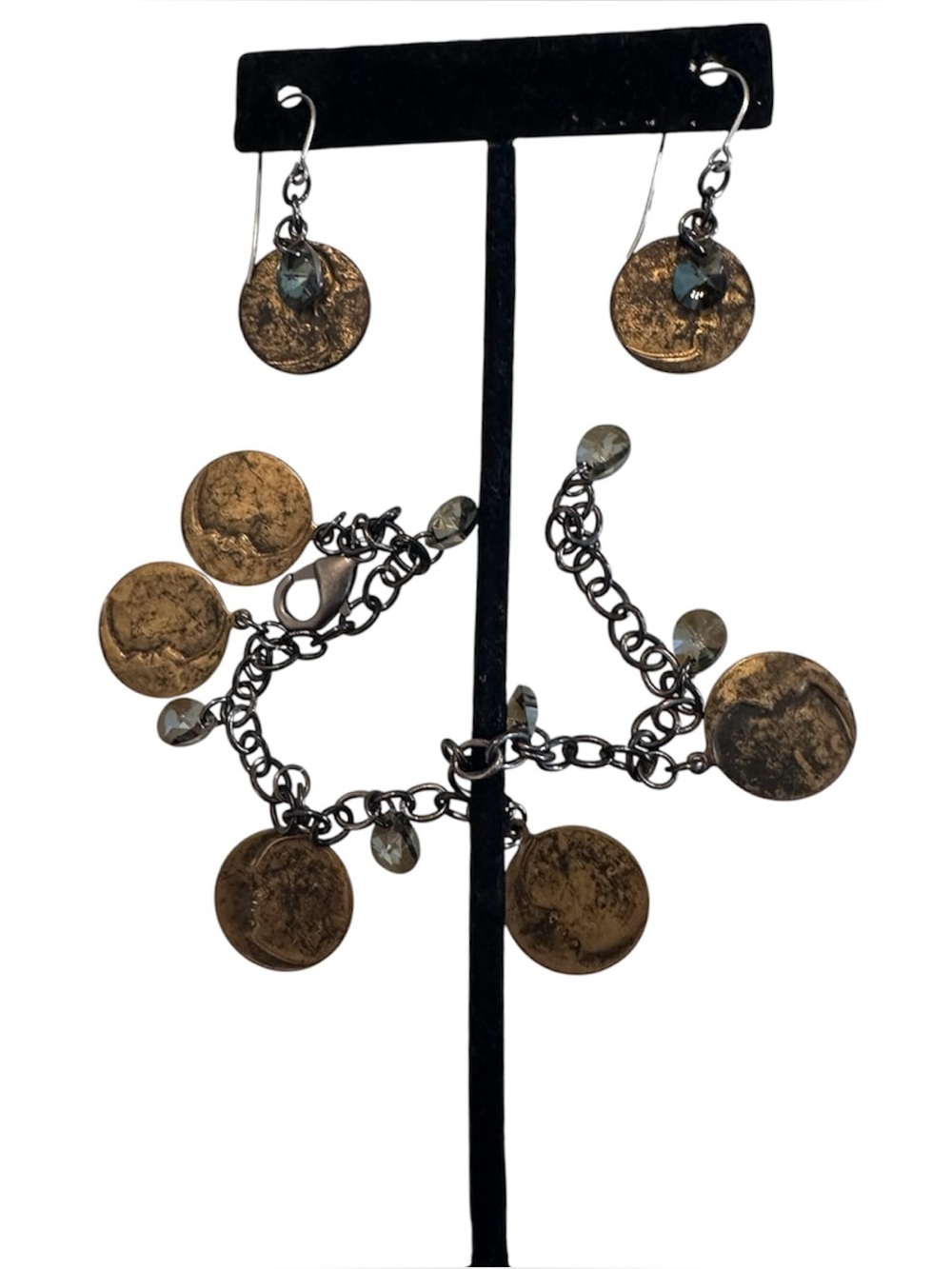 Cool Water | Antique Coin & Glass Bead Earring & Bracelet Set